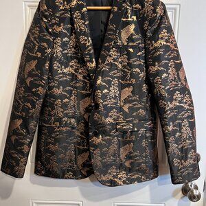 ASOS Black and Gold Metallic Far East Toile Print Dinner Jacket Men's 40R